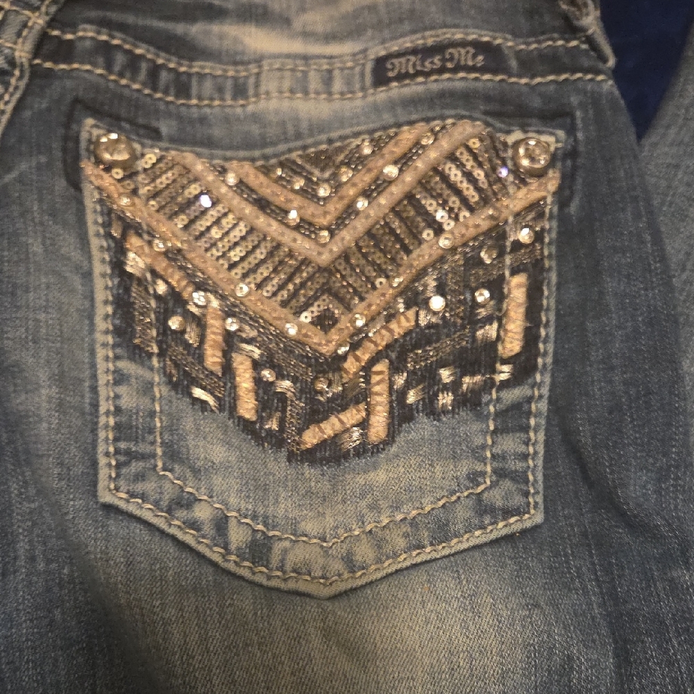 Miss Me Blue Jeans with Silver Sequin Accents